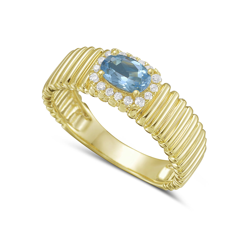 14KY ring with 1 blue topaz 0.54ct and 16 diamonds 0.10 ct tw 5.5