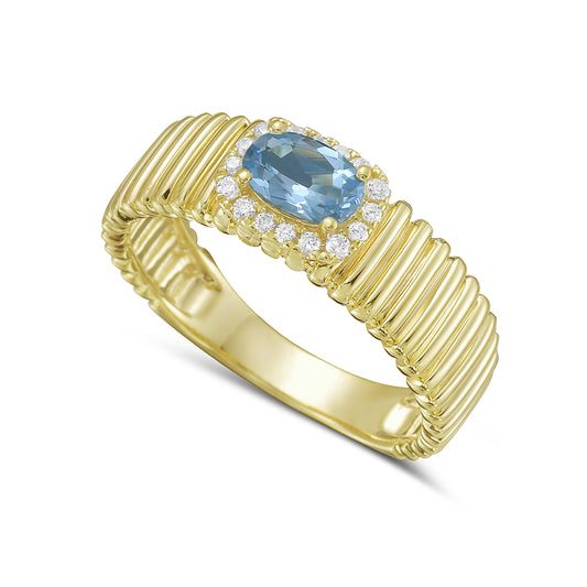 14KY ring with 1 blue topaz 0.54ct and 16 diamonds 0.10 ct tw 5.5