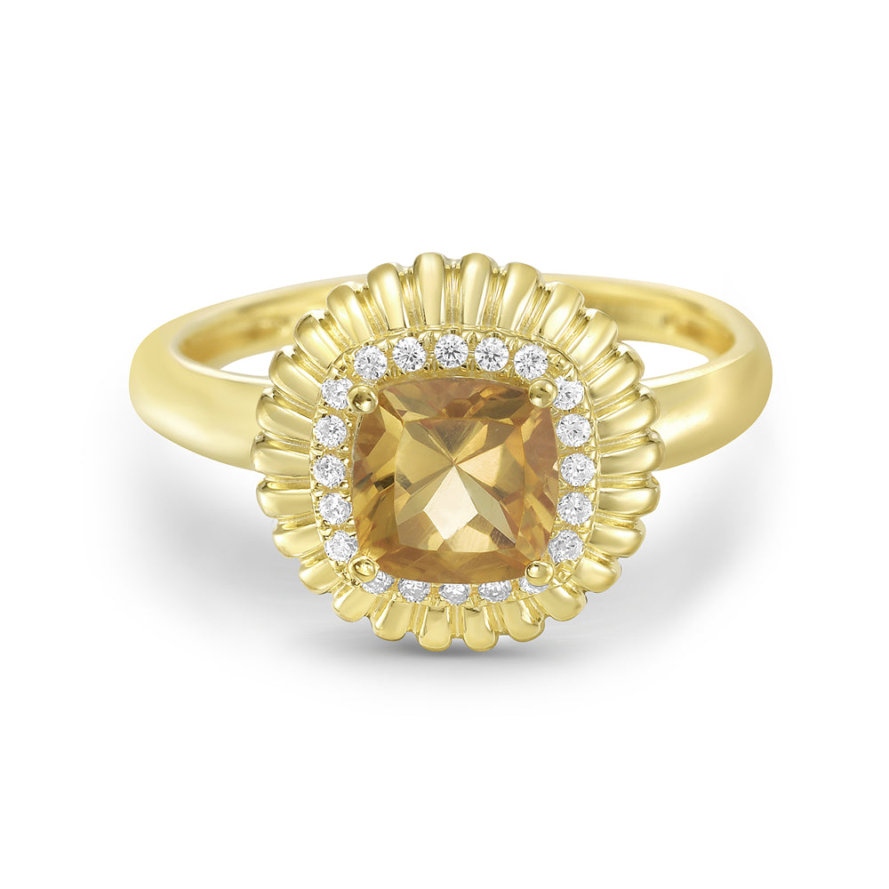 14KY ring wih 1 citrine 0.95ct and 20 diamonds 0.10ct tw 5.5