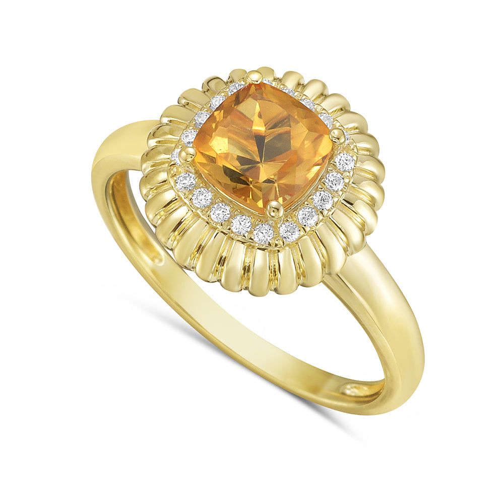 14KY ring wih 1 citrine 0.95ct and 20 diamonds 0.10ct tw 5.5