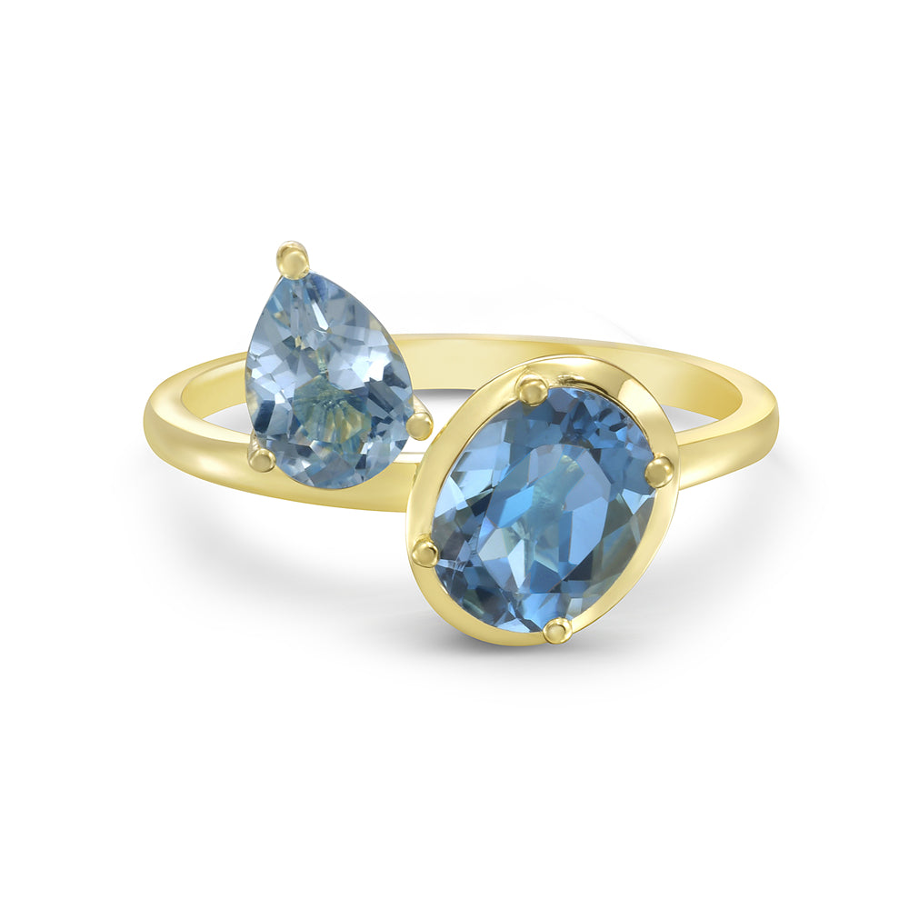 14KY ring with 1 London blue topaz 1.49ct and 1 smoky topaz 0.78ct 5.5