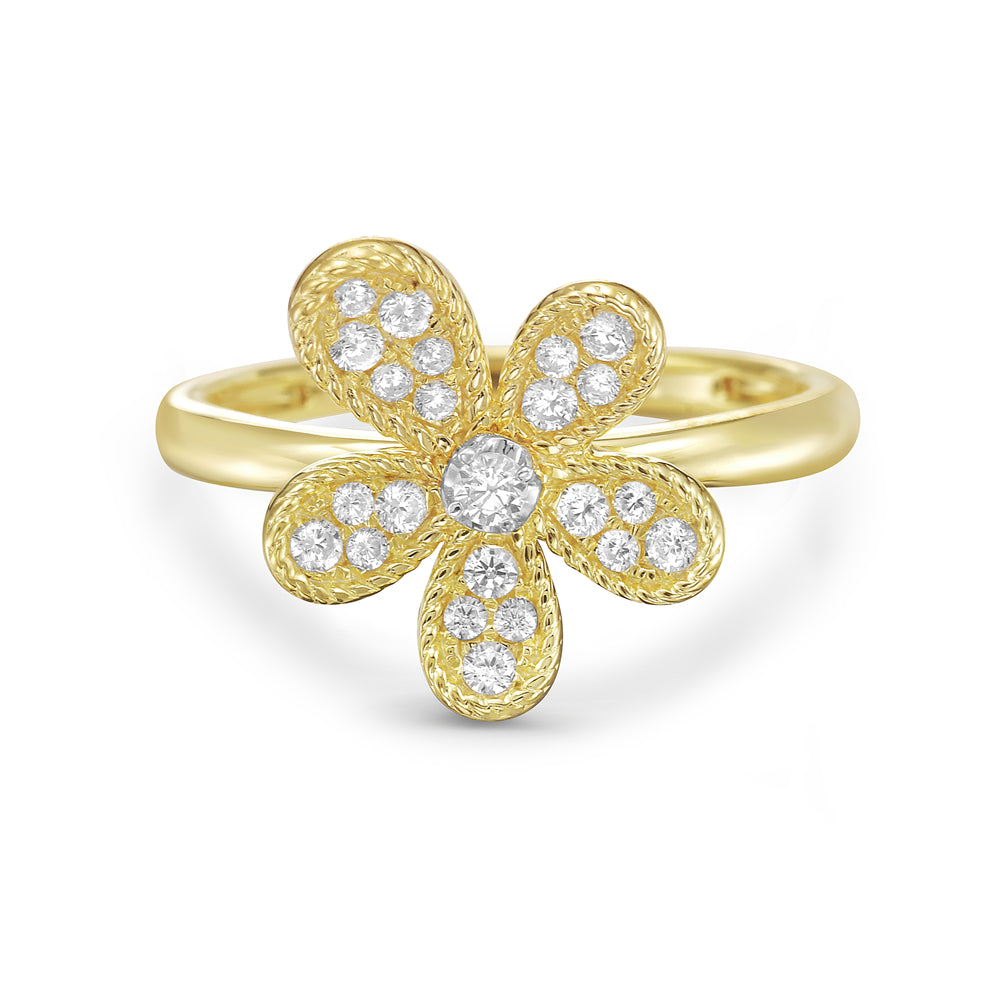 14K flower design ring with 23 round diamonds 0.28ct tw 5.5