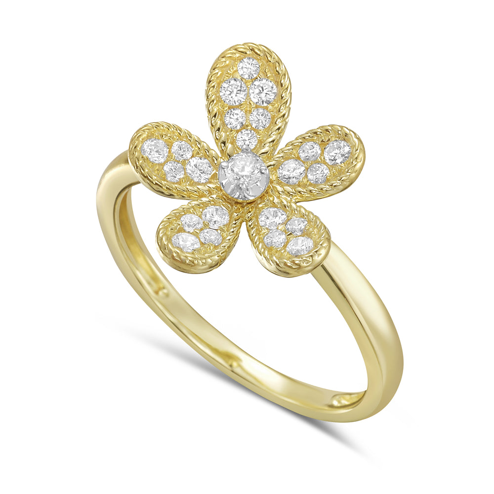 14K flower design ring with 23 round diamonds 0.28ct tw 5.5