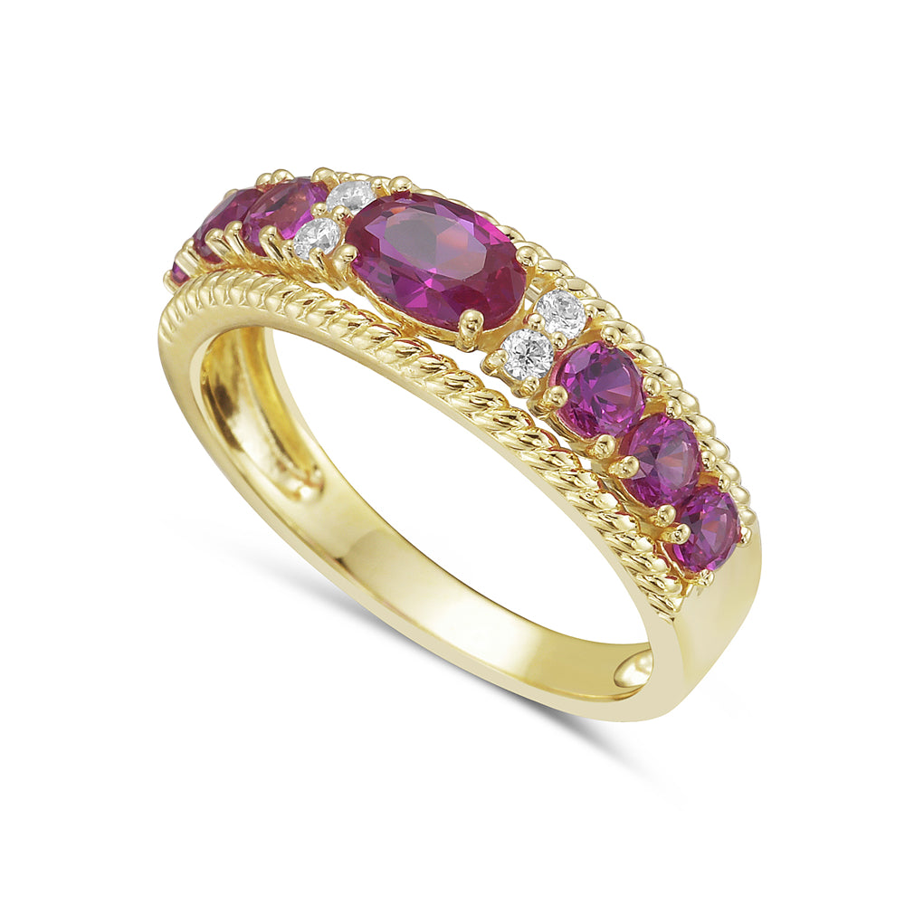 14KY ring with 7 dark pink rubies 1.28ct tw and 4 diamonds 0.08ct tw 5.5