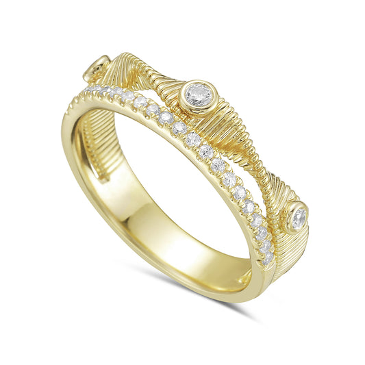14KY striped twist ring with 25 round diamonds 0.22ct tw 5.5