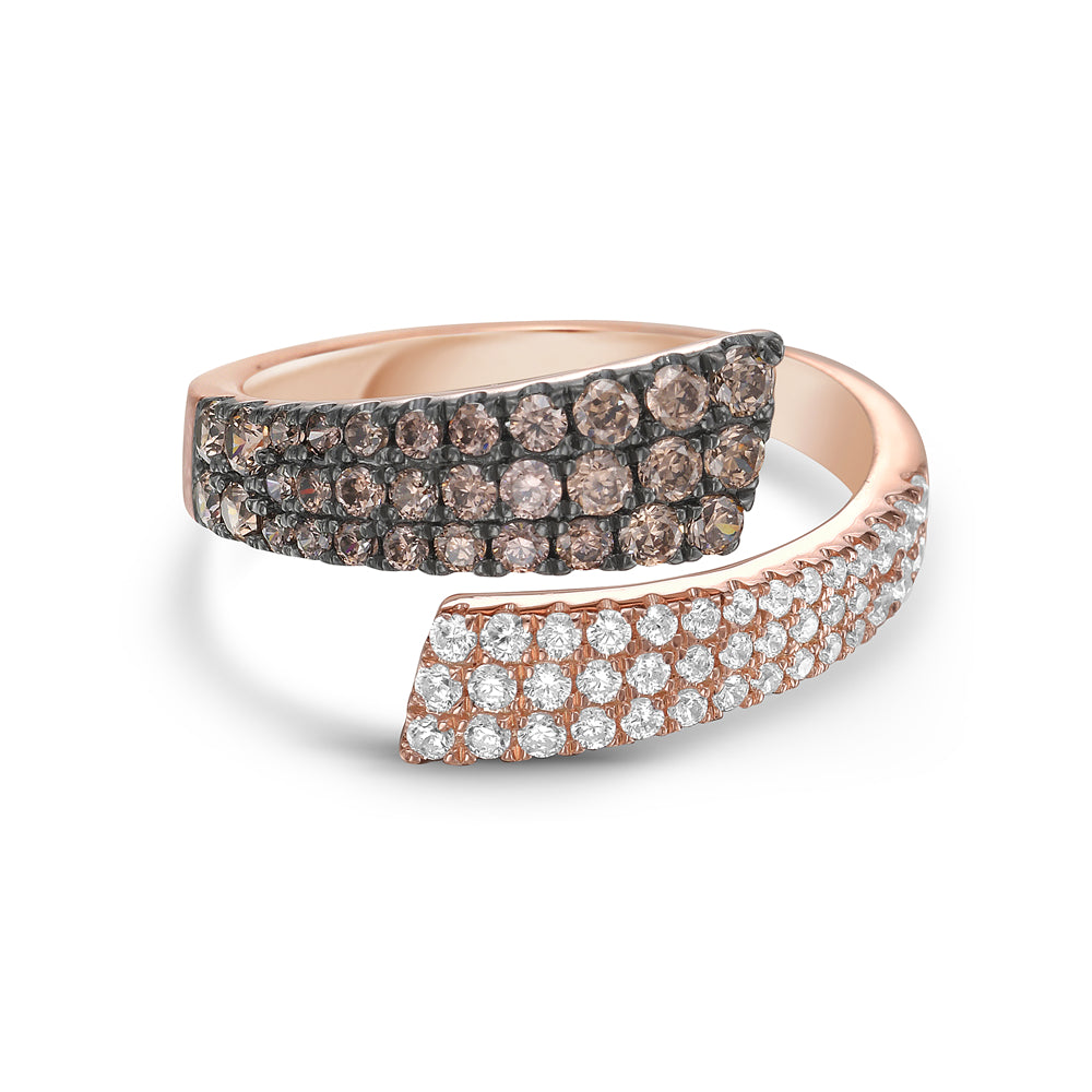 14K rose gold wrap ring with 70 brown and white diamonds 0.81ct tw 5.5