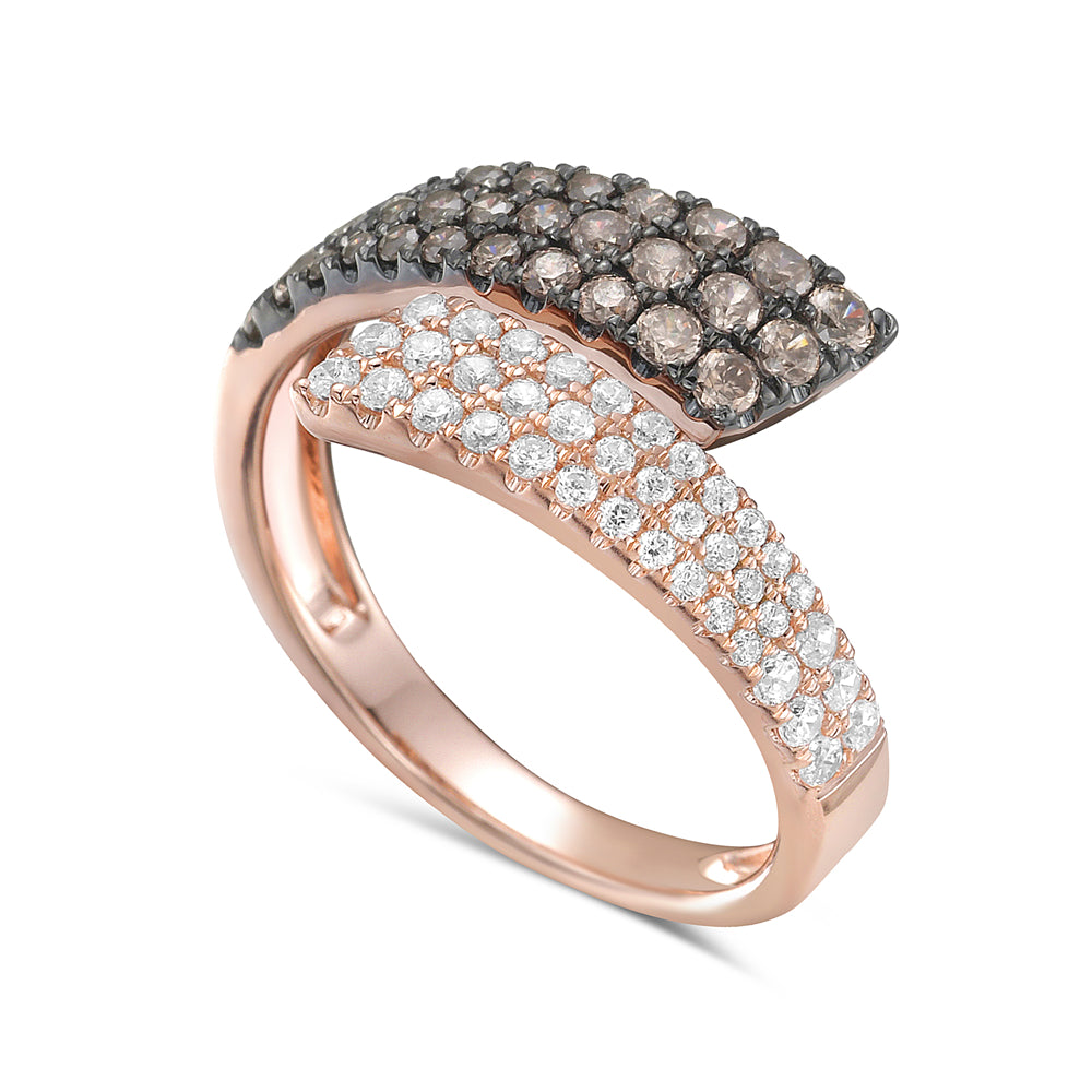 14K rose gold wrap ring with 70 brown and white diamonds 0.81ct tw 5.5