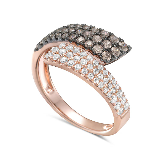 14K rose gold wrap ring with 70 brown and white diamonds 0.81ct tw 5.5