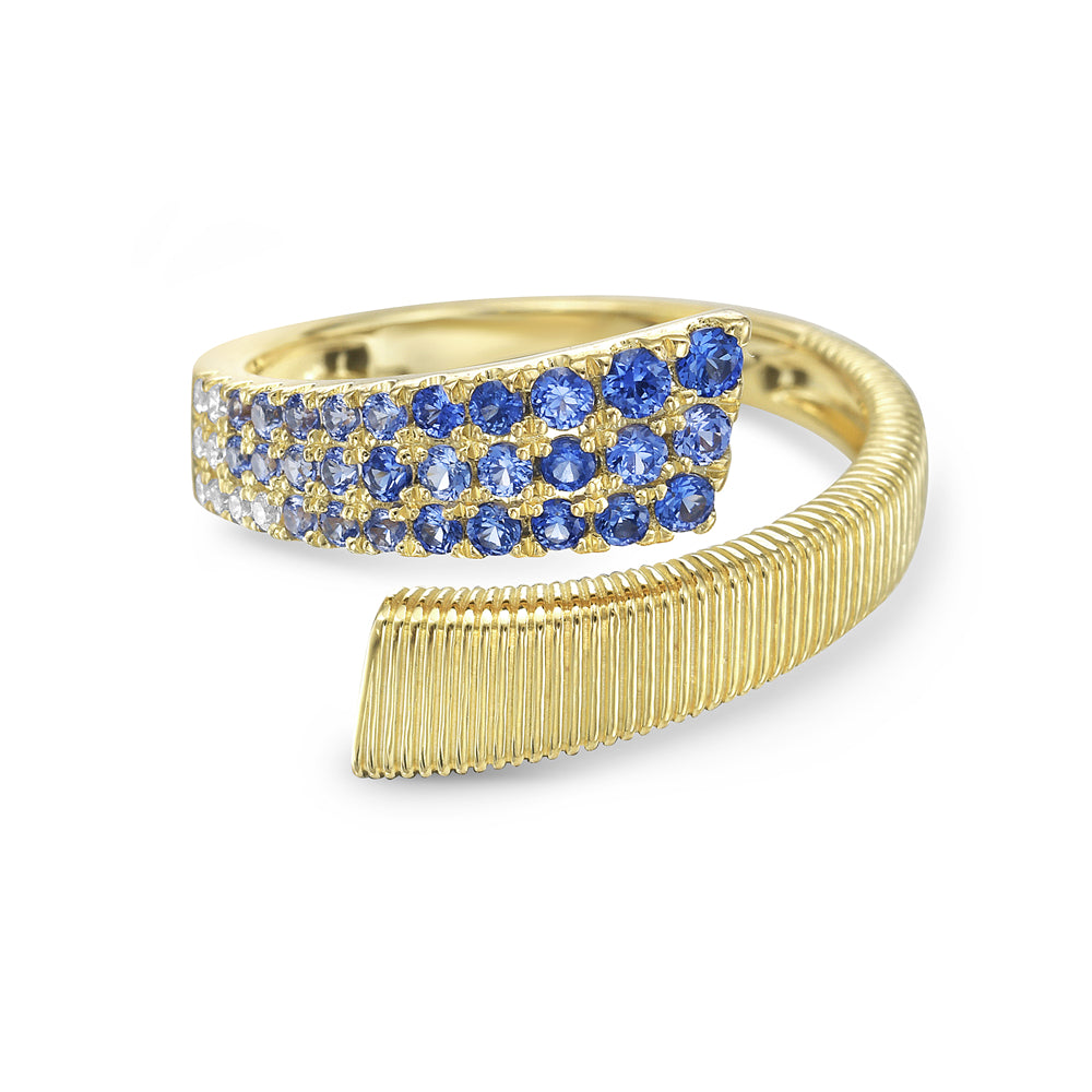 14KY wrap ring with 28 sapphires 0.52ct tw and 8 diamonds 0.05ct tw 5.5