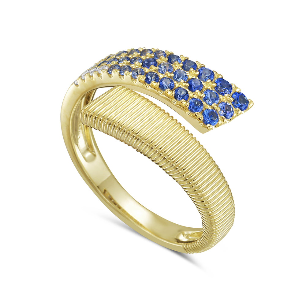 14KY wrap ring with 28 sapphires 0.52ct tw and 8 diamonds 0.05ct tw 5.5