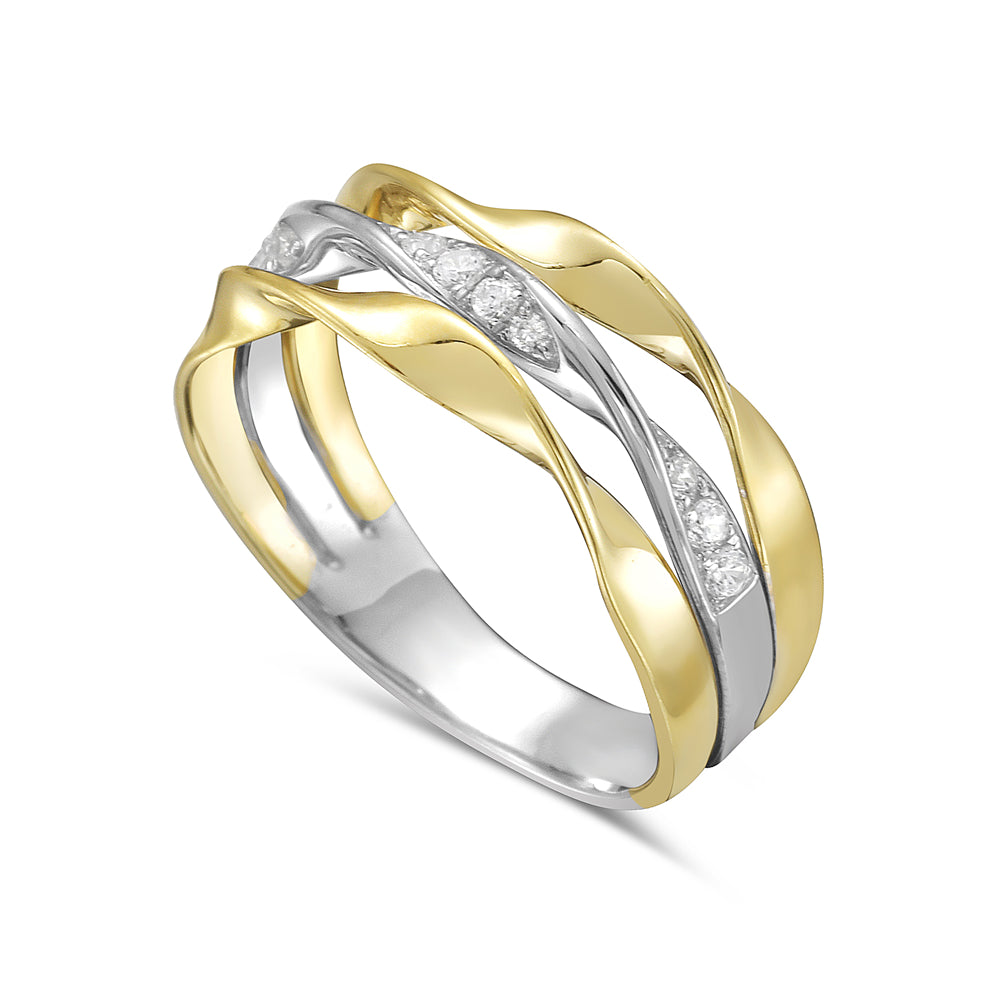 14KWY tri-level twist ring with 13 diamonds 0.15ct tw 5.5