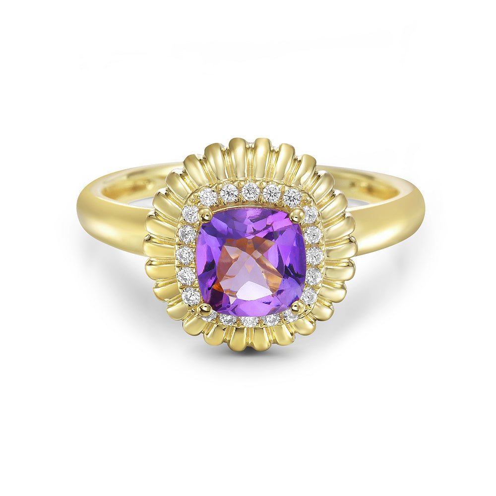 14KY ring with 1 amethyst 0.95ct and 20 diamonds 0.1.ct tw 5.5