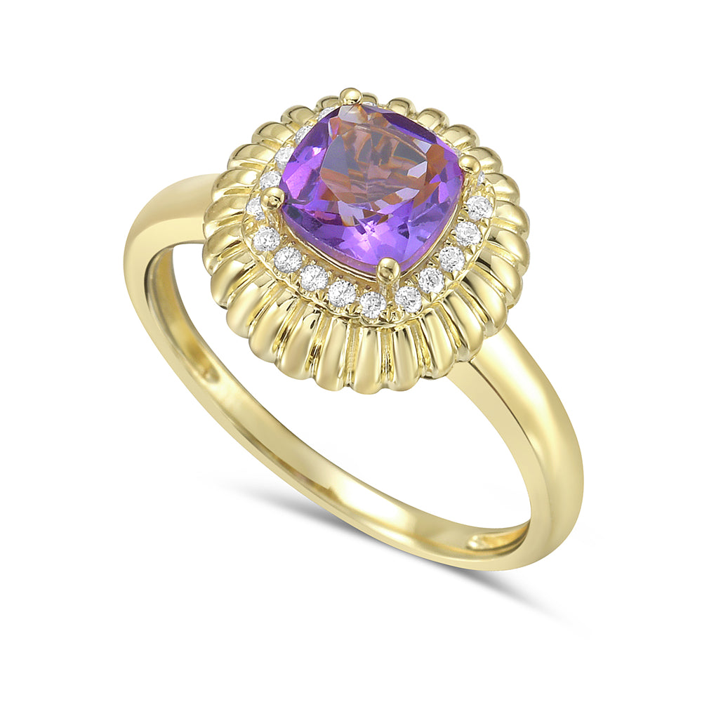 14KY ring with 1 amethyst 0.95ct and 20 diamonds 0.1.ct tw 5.5