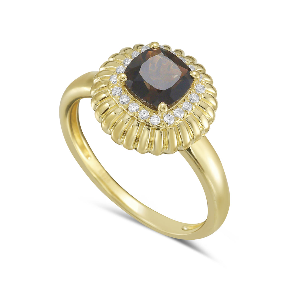 14KY ring with 1 smoky topaz 0.86ct and 20 diamonds 0.10ct tw 5.5