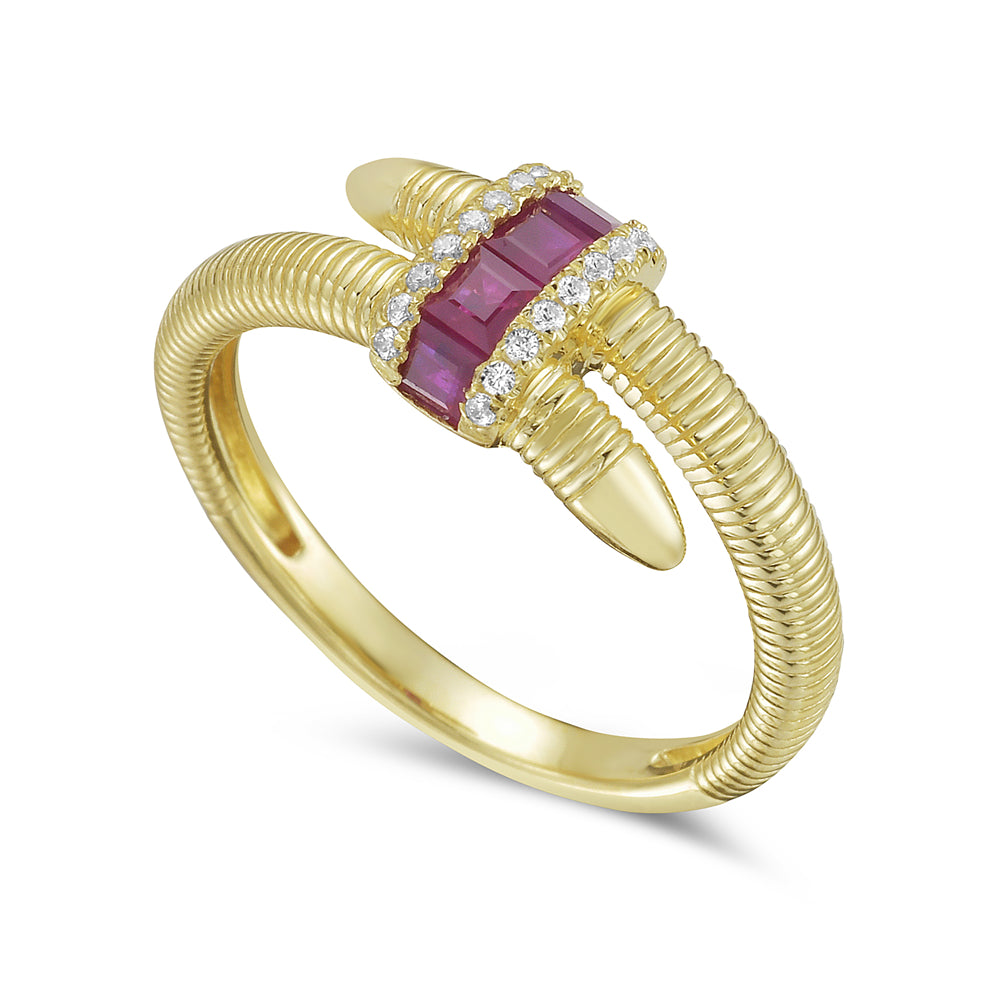 14KY ring with 4 rubies 0.37ct tw and18 diamonds 0.07ct tw 5.5
