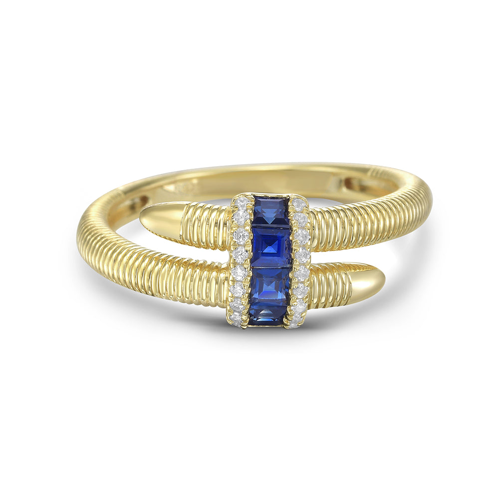 14KY ring with 4 sapphires 0.36ct tw and 18 diamonds 0.07ct tw 5.5
