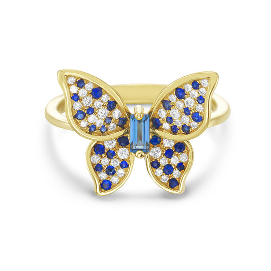 Beautiful Blue Topaz, Sapphire, & Diamond Butterfly Ring 5.2