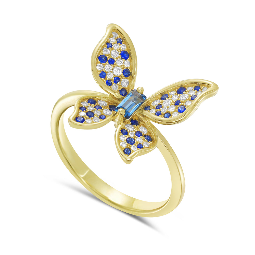 Beautiful Blue Topaz, Sapphire, & Diamond Butterfly Ring