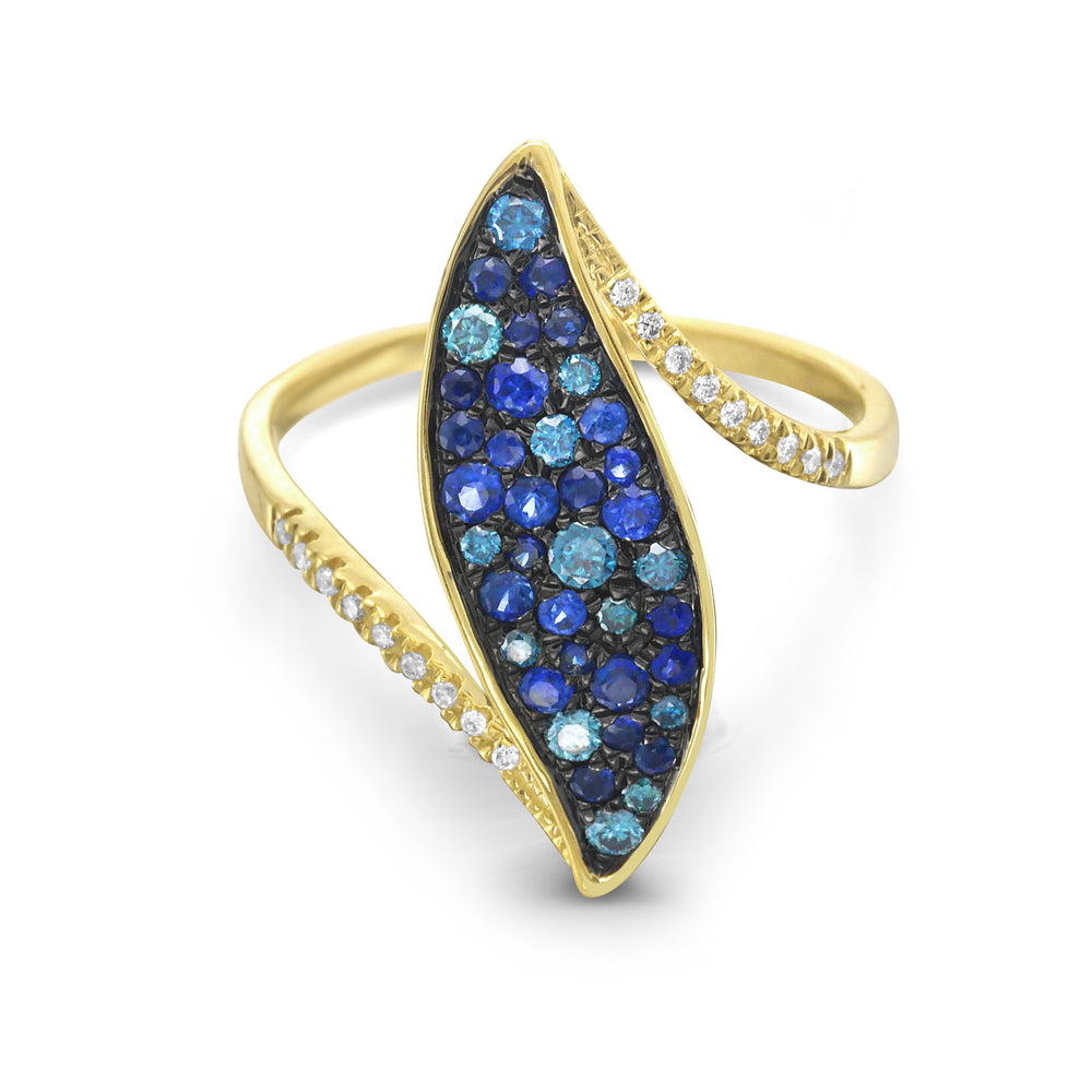 Curvy Ring  in 14K Gold with Sapphires and Blue & White Diamonds