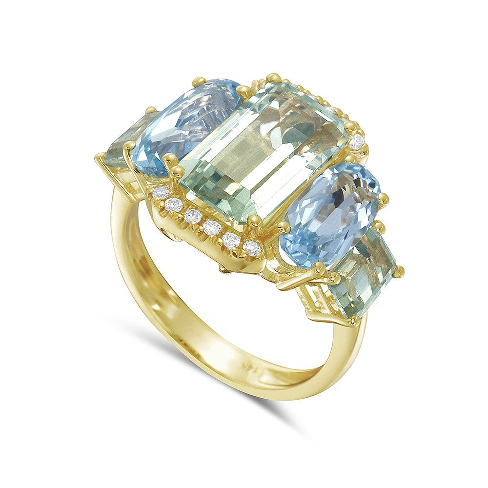 Blue Topaz & Green Amethyst Ring with Diamonds