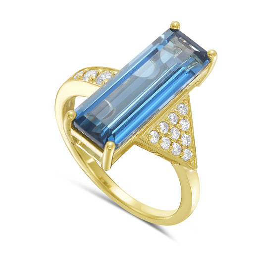 Arrow Ring with London Blue Topaz and Diamonds in 14K Gold