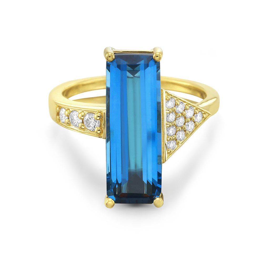 Arrow Ring with London Blue Topaz and Diamonds in 14K Gold