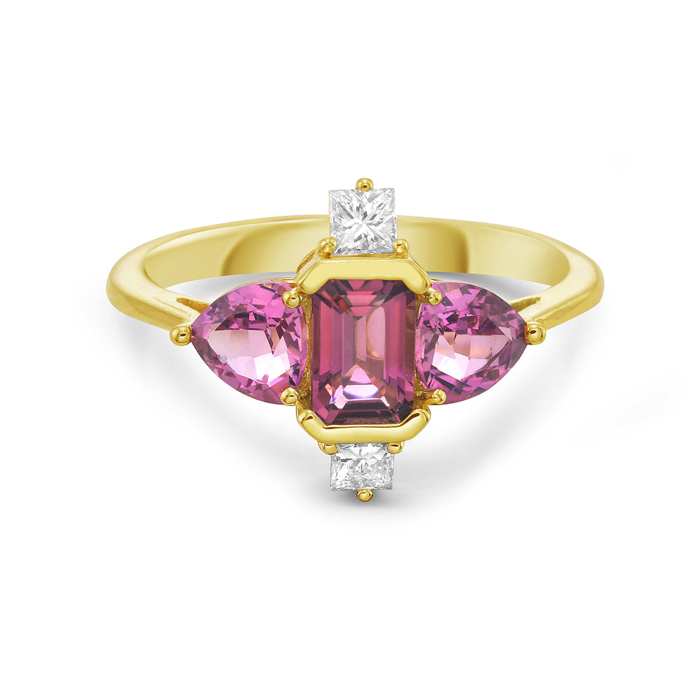 Tiara Ring with Pink Tourmaline and Dimaonds in 14K Gold