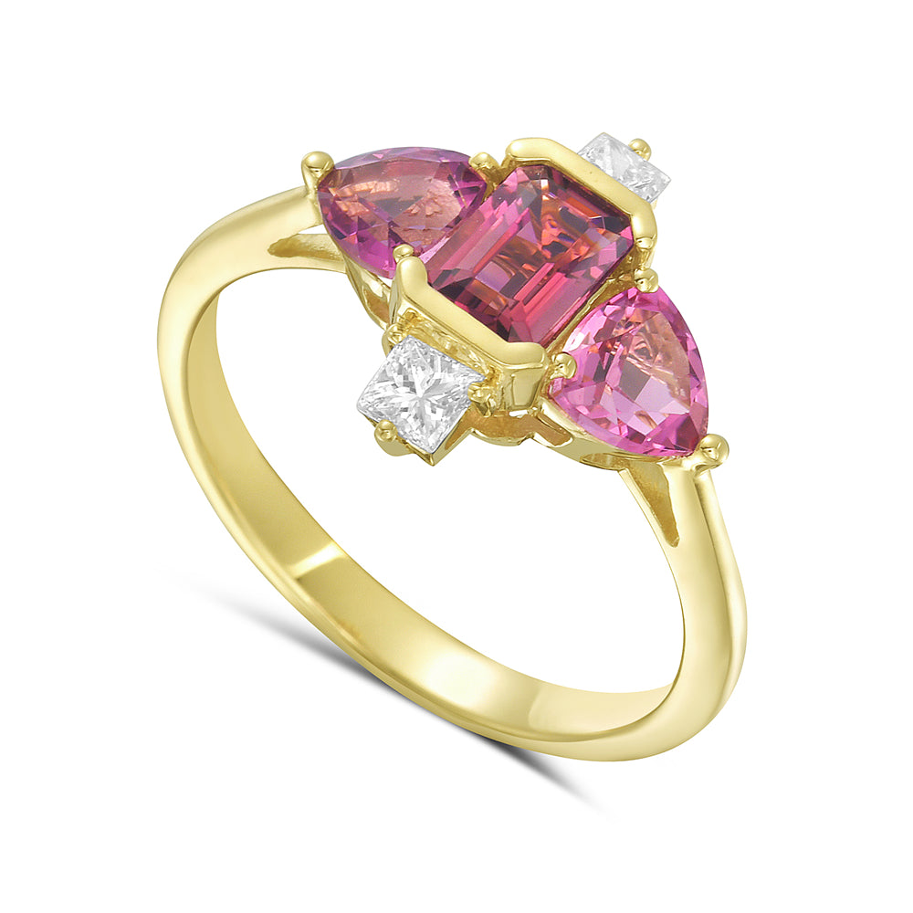 Tiara Ring with Pink Tourmaline and Dimaonds in 14K Gold