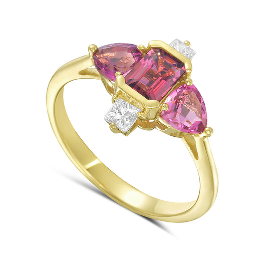 Tiara Ring with Pink Tourmaline and Dimaonds in 14K Gold