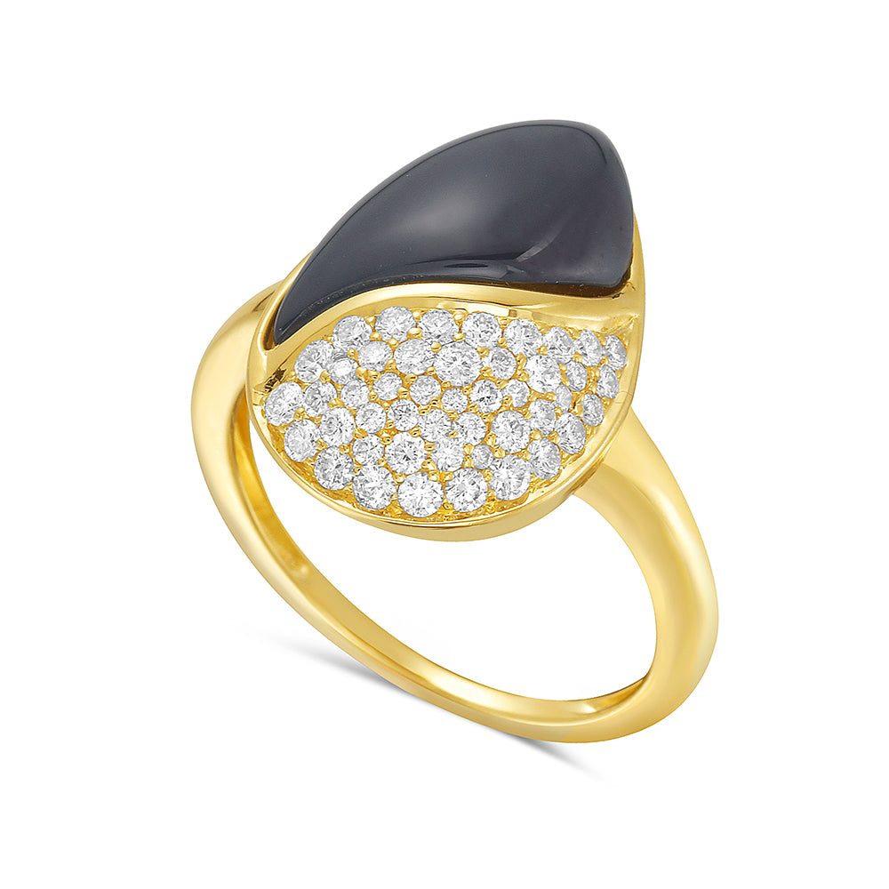 Pear Shape Ring with Cabochon Garnet & Diamonds
