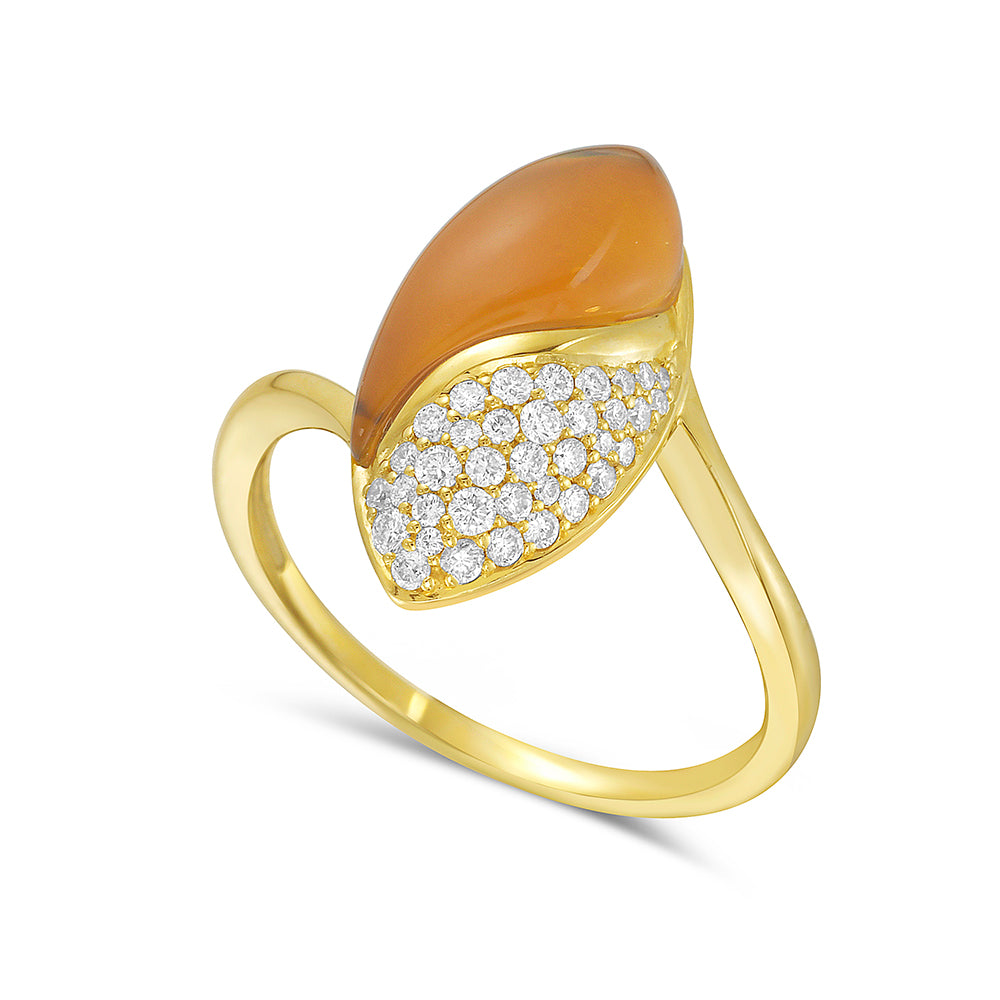 Pear Shaped Ring with Cabochon Citrine & Diamonds