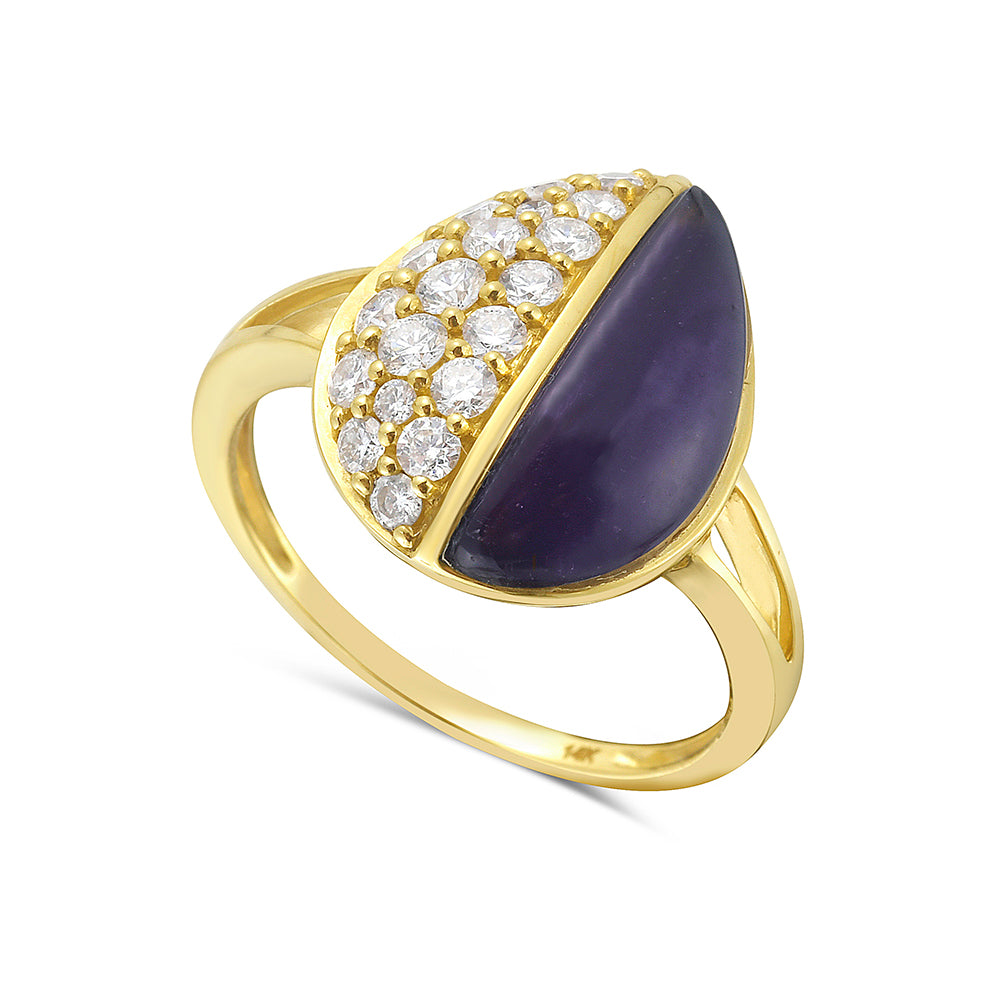 Pear Shaped Ring with Cabochon Amethyst & Diamonds