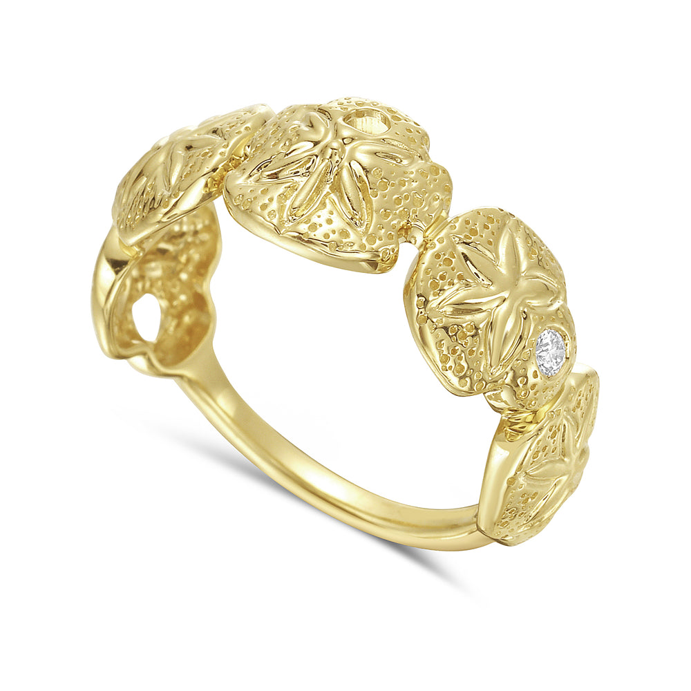 Quintet of Starfish Sand Dollars in 14K Gold & Diamonds