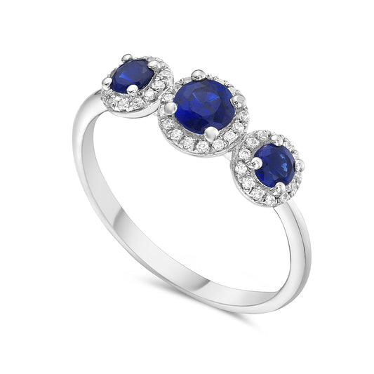 14KW 42 DIAMONDS 0.14CT & 3 SAPPHIRES 0.55CT RING