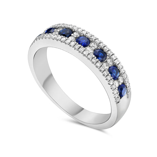 14KW RING 66 DIAMONDS 0.28C & 7 SAPPHIRES 0.55C