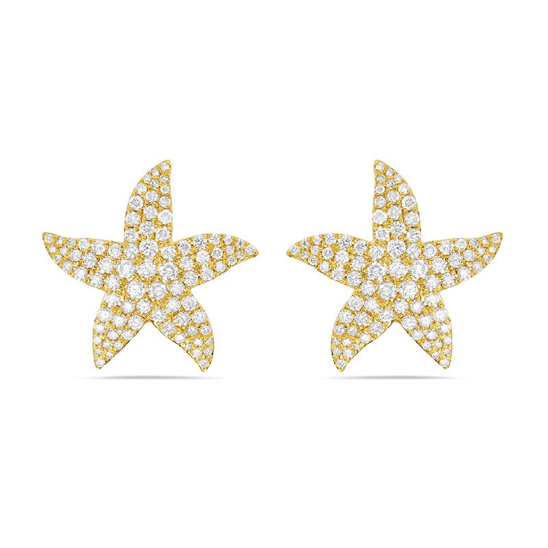 14K STAR STUD EARRINGS WITH 88 DIAMONDS 0.35CT 5.5
