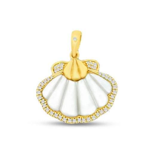 21mm x 24mm Sterling silver with gold plating shell pendant with shell inlay and cz's