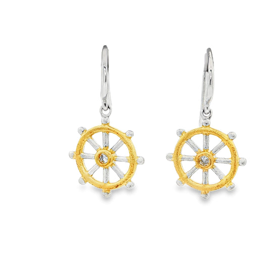 STERLING SILVER & 14K EARRINGS WITH TRQ,  BLUE CHALCEDONY, BLUE TOPAZ & BLACK SAPPHIRE