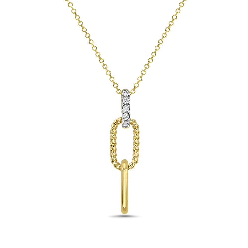 14ky 30x7mm paper link pendant with 5 diamonds 0.09ct 0n 18