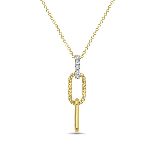 14ky 30x7mm paper link pendant with 5 diamonds 0.09ct 0n 18