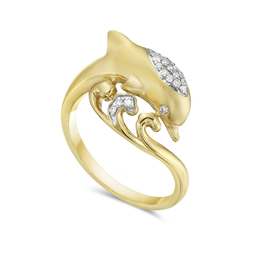 14KY GOLD DOLPHIN RING WITH 20 DIAMONDS 0.11CT