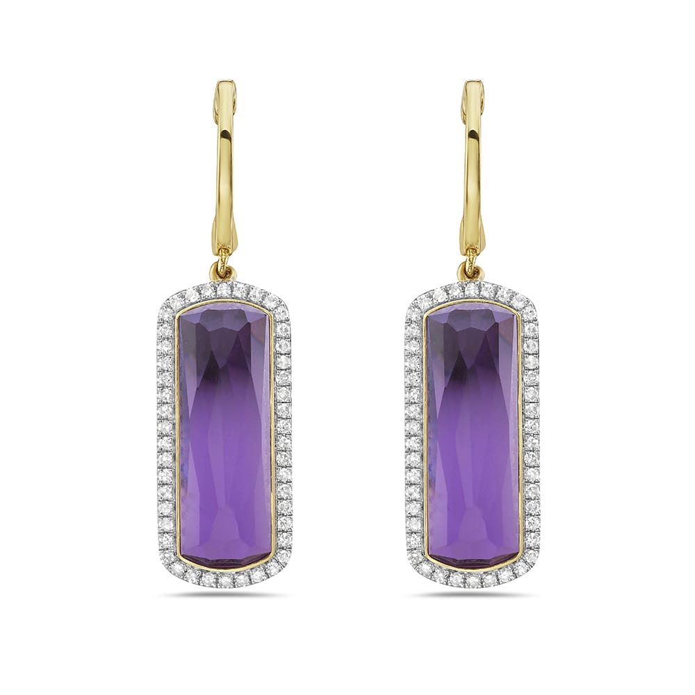 14K 21X9MM RECTANGLE SHAPE AMETHYST EARRINGS WITH 92 DIAMONDS 0.40CT