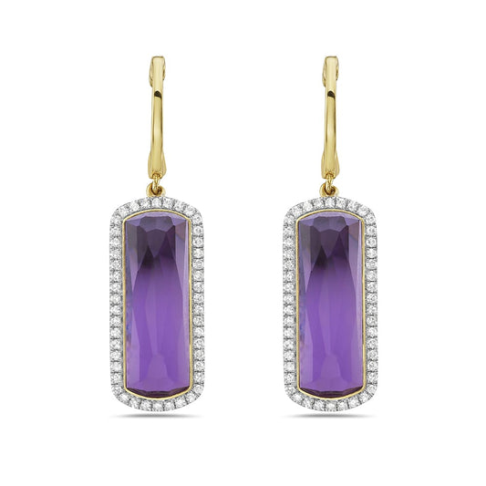 14K 21X9MM RECTANGLE SHAPE AMETHYST EARRINGS WITH 92 DIAMONDS 0.40CT