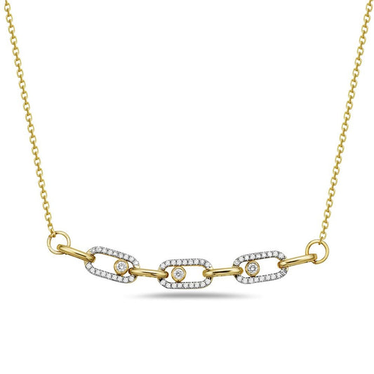 14K MOVING DIAMOND LINK NECKLACE WITH 57 DIAMONDS 0.245CT ON 18 INCHES CHAIN