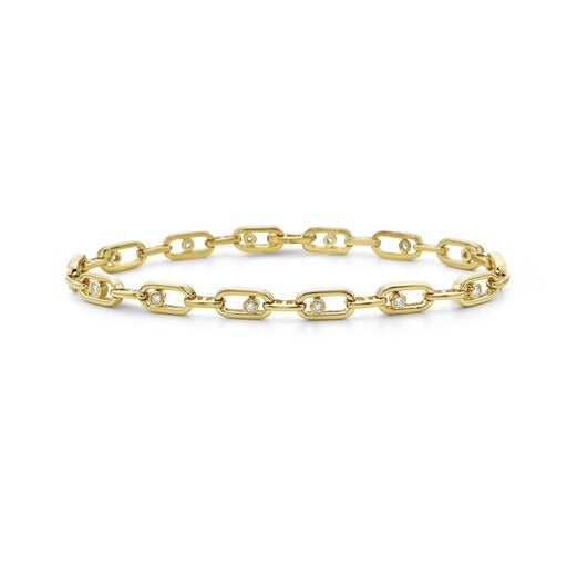 14K MOVING LINK BRACELET WITH 14 DIAMONDS 0.03CT, 7 INCHES