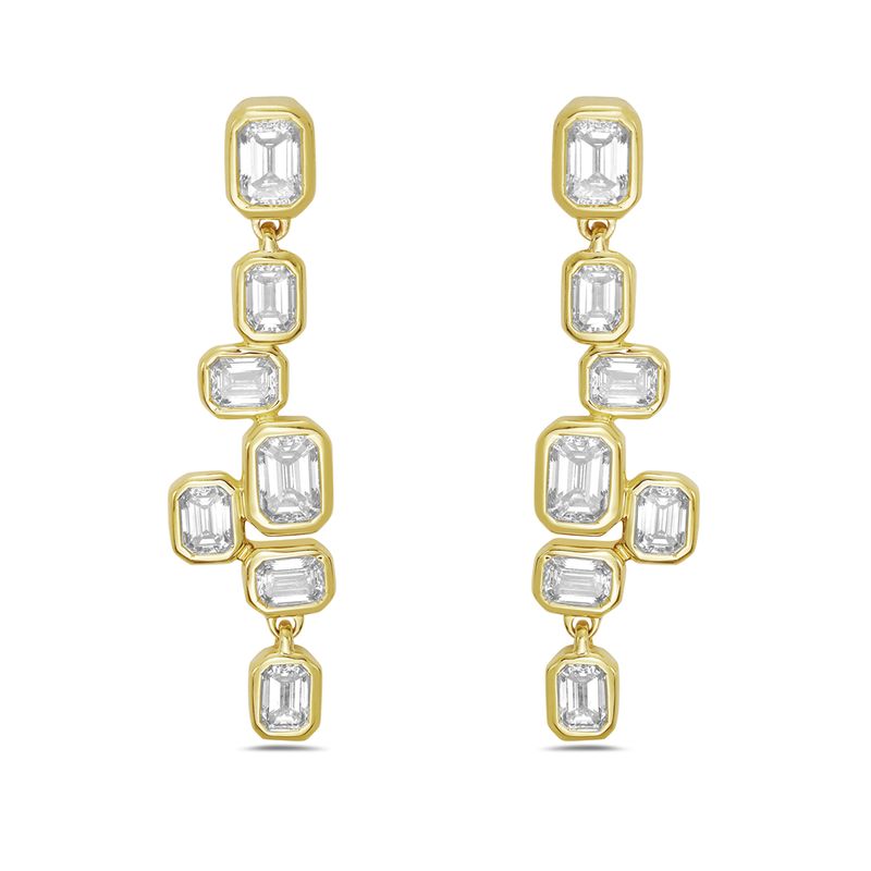 14KY 29mm drop earrings with 14 emerald cut diamonds 1.78ct tw 4.4
