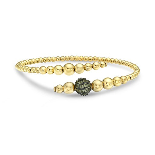 14KY GOLD FLEXIBLE BEADED BANGLE WITH PERIDOT 2.57CT