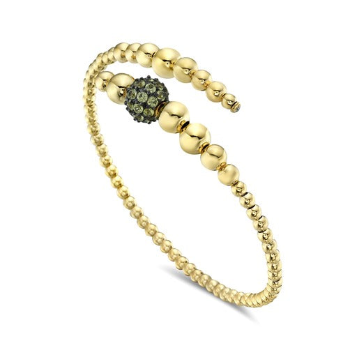14KY GOLD FLEXIBLE BEADED BANGLE WITH PERIDOT 2.57CT