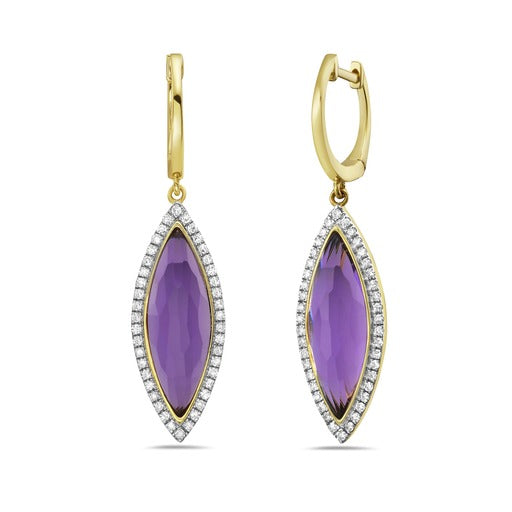 14K 22X9MM MARQUISE SHAPE AMETHYST EARRINGS WITH 84 DIAMONDS 0.36CT