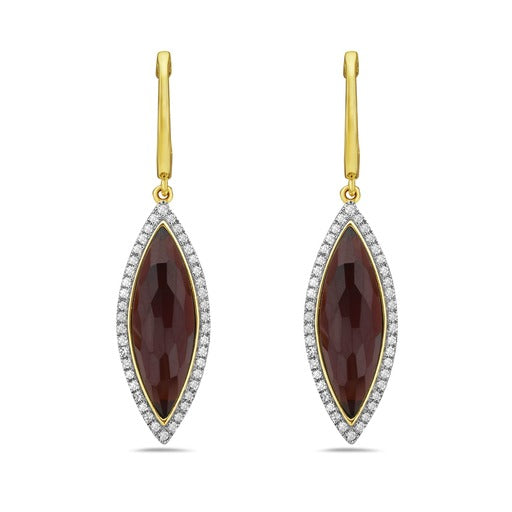 14K 22X9MM MARQUISE SHAPE GARNET EARRINGS WITH 84 DIAMONDS 0.36CT